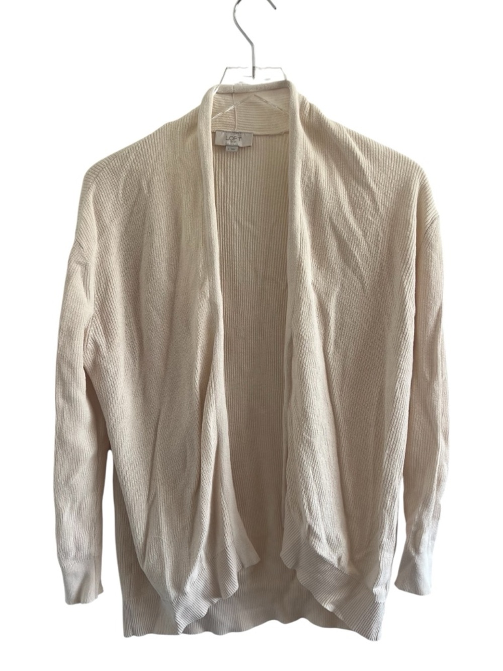 LOFT Lightweight Ribbed Open Cardigan in Ivory